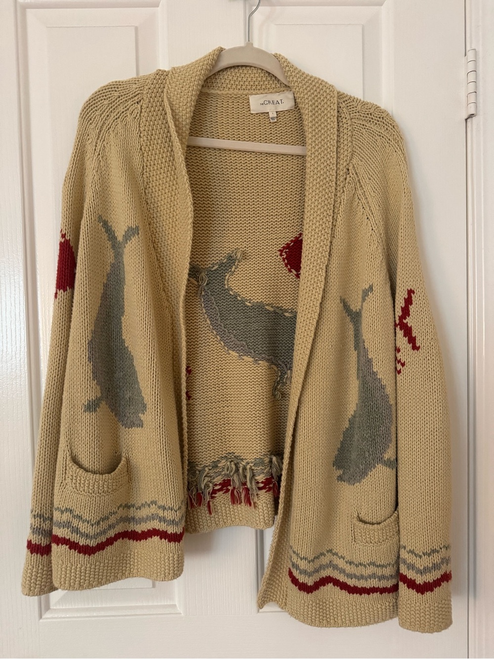 THE GREAT. Women's The Fisherman Intarsia Cotton-blend Cardigan - Size 1 small - Picture 5 of 6